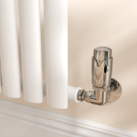 Elego Chrome Modern TRV Corner Thermostatic Radiator Valves With Lockshield