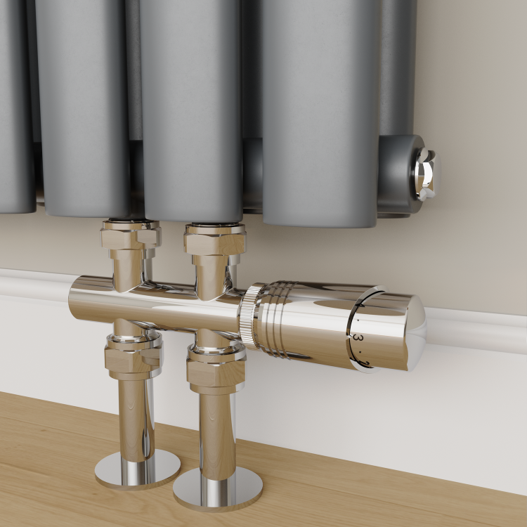 Elego Chrome Modern TRV H Block Thermostatic Radiator Valves 