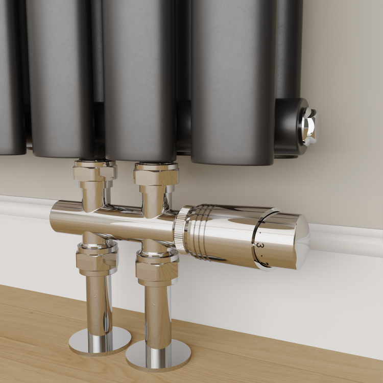 Elego Chrome Modern TRV H Block Thermostatic Radiator Valves 