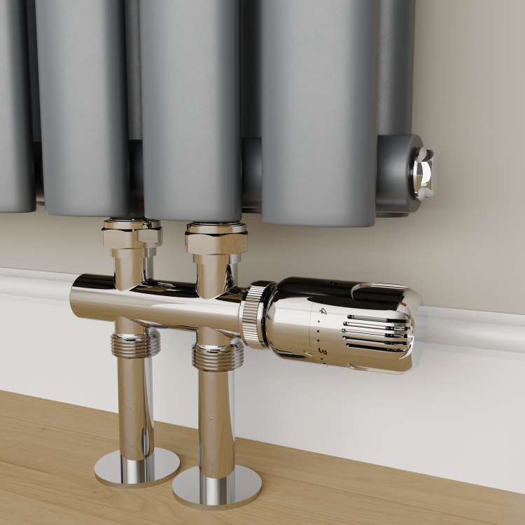 Elego Chrome Modern TRV H Block Thermostatic Radiator Valves 