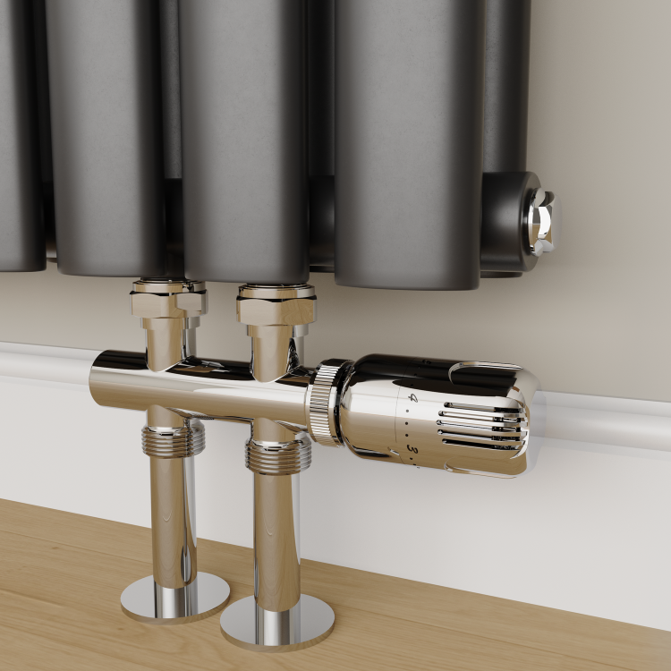 Elego Chrome Modern TRV H Block Thermostatic Radiator Valves 