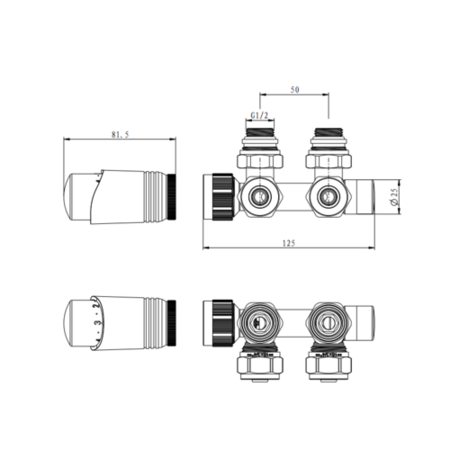 Elego Anthracite Gray Modern TRV H Block Angled Thermostatic Radiator Valves With Lockshield