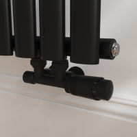 Elego Matte Black Modern TRV H Block Angled Thermostatic Radiator Valves With Lockshield