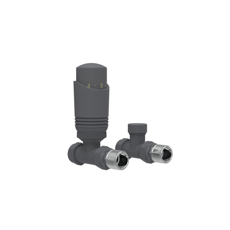 Elego Anthracite Gray Modern TRV Straight Thermostatic Radiator Valves With Lockshield