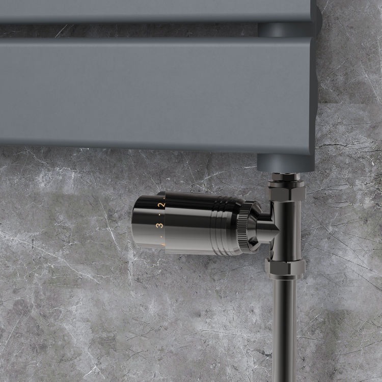 Elego Black Nickel Modern TRV Straight Thermostatic Radiator Valves With Lockshield