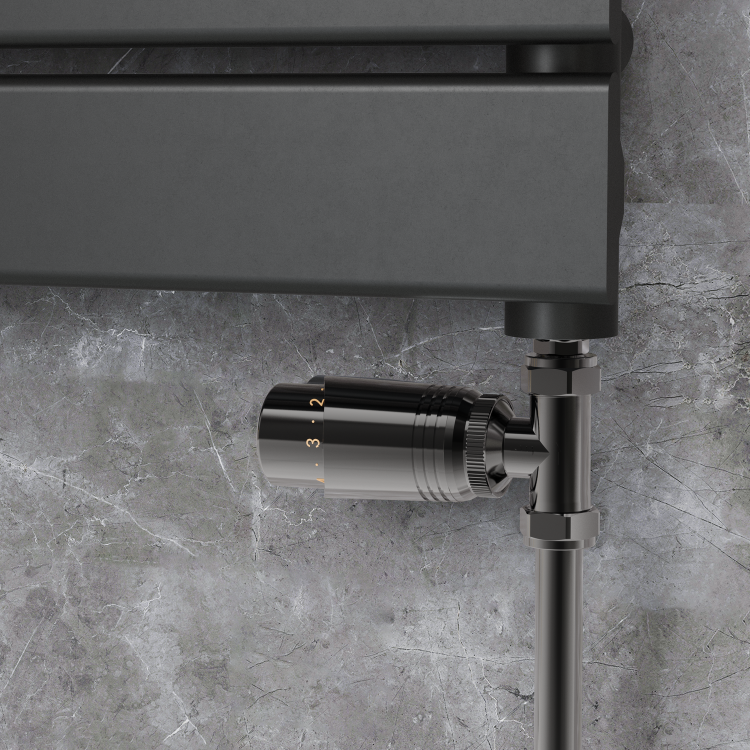 Elego Black Nickel Modern TRV Straight Thermostatic Radiator Valves With Lockshield