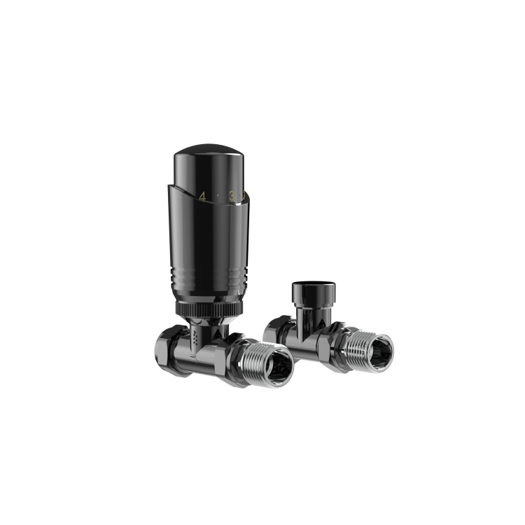 Elego Black Nickel Modern TRV Straight Thermostatic Radiator Valves With Lockshield