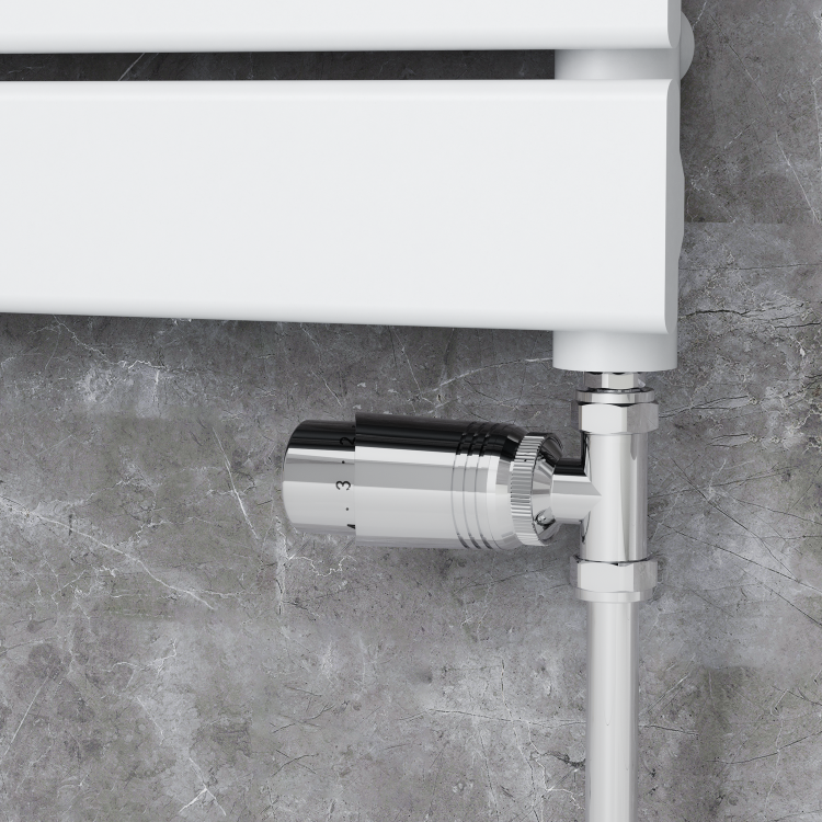 Elego Chrome Modern TRV Straight Thermostatic Radiator Valves With Lockshield