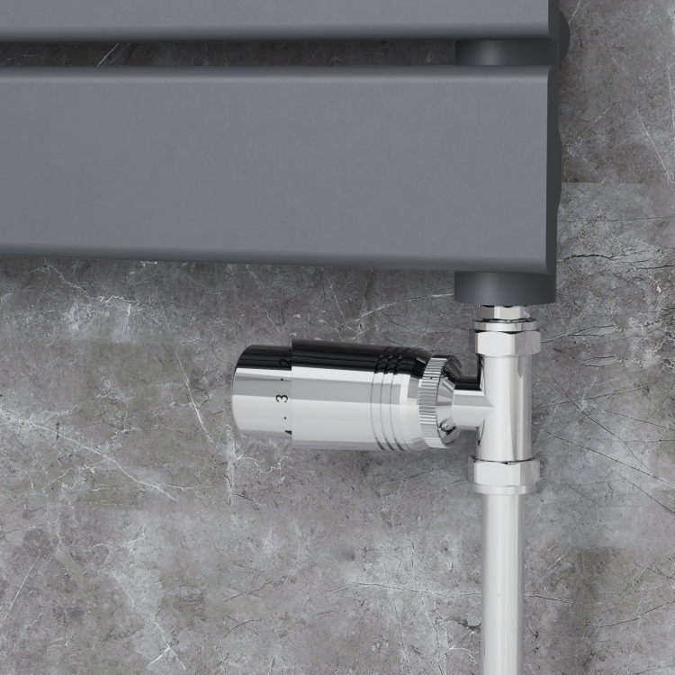 Elego Chrome Modern TRV Straight Thermostatic Radiator Valves With Lockshield