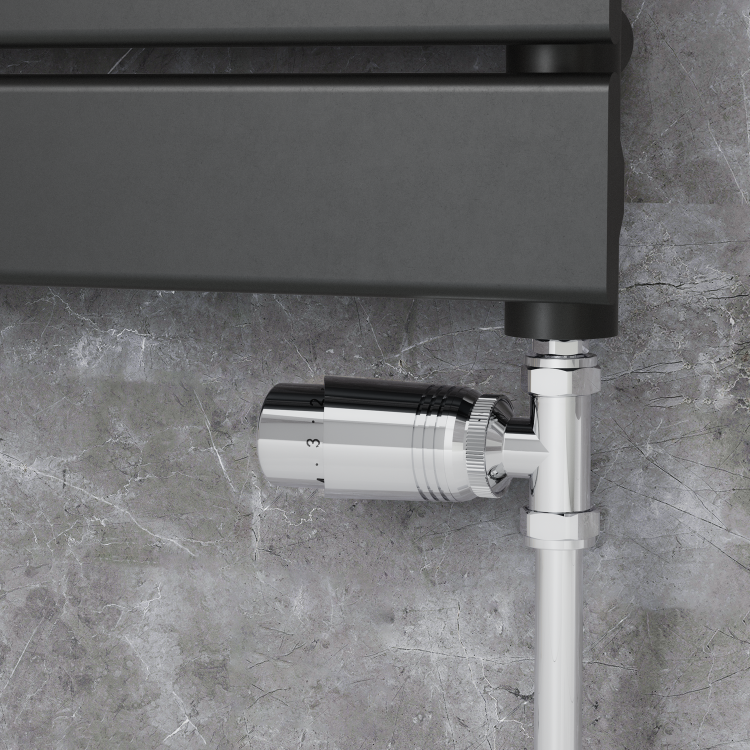 Elego Chrome Modern TRV Straight Thermostatic Radiator Valves With Lockshield