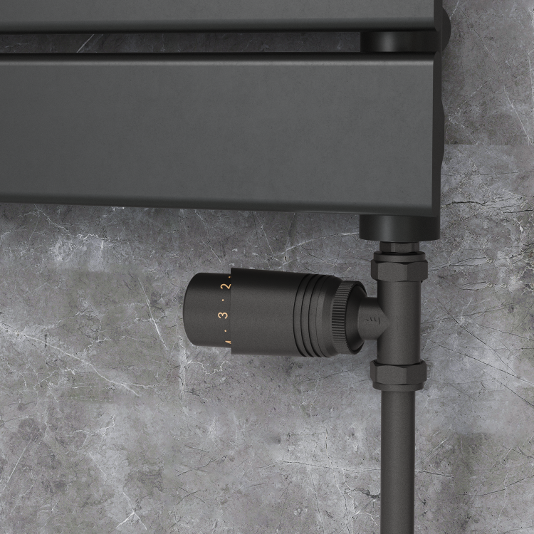 Elego Matte Black Modern TRV Straight Thermostatic Radiator Valves With Lockshield