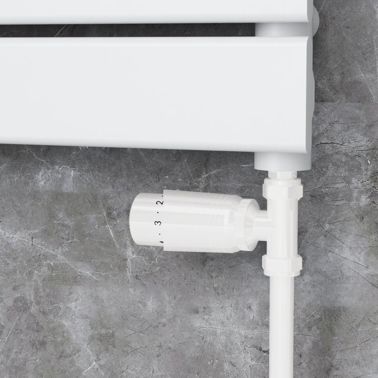 Elego White Modern TRV Straight Thermostatic Radiator Valves With Lockshield