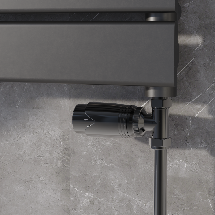 Elego Black Nickel Modern TRV Straight Thermostatic Radiator Valves With Lockshield