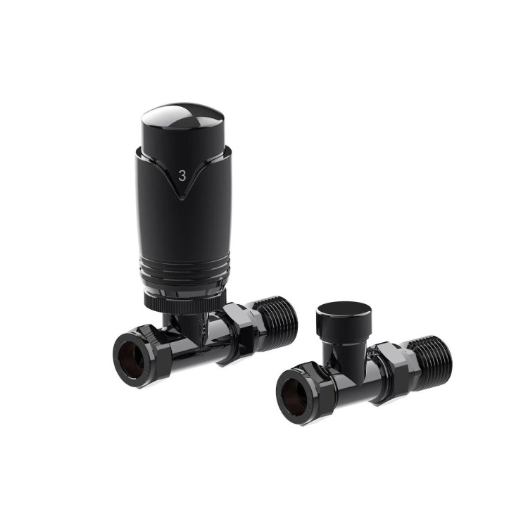 Elego Black Nickel Modern TRV Straight Thermostatic Radiator Valves With Lockshield
