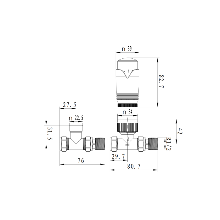 Elego Black Nickel Modern TRV Straight Thermostatic Radiator Valves With Lockshield