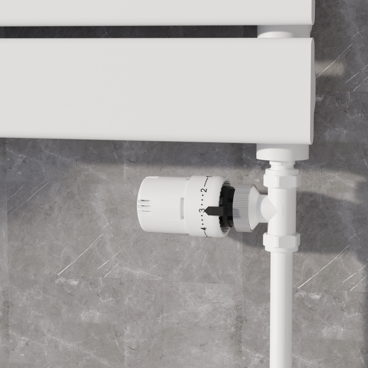 Elego White Modern TRV Straight Thermostatic Radiator Valves With Lockshield