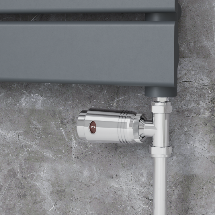 Elego Chrome Modern TRV Straight Thermostatic Radiator Valves With Lockshield