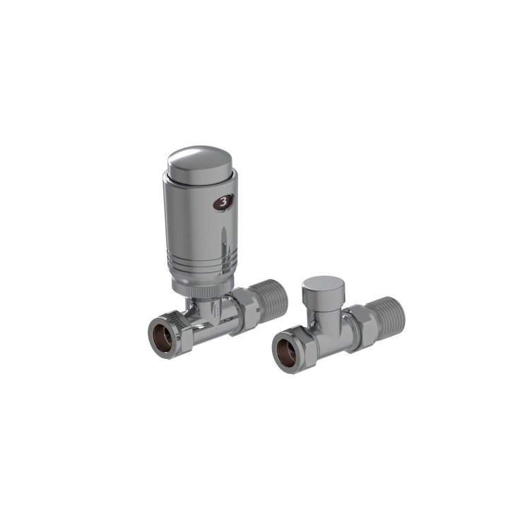 Elego Chrome Modern TRV Straight Thermostatic Radiator Valves With Lockshield