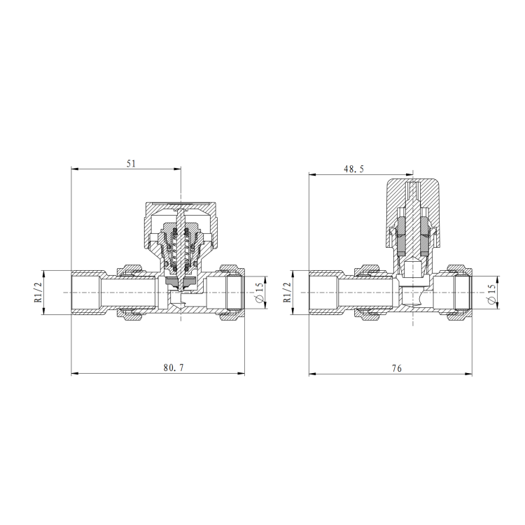 Elego Chrome Modern TRV Base Straight  with Lockshield