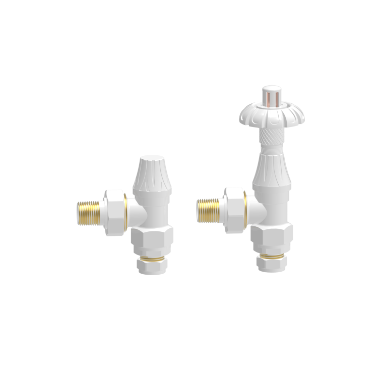 Maesta White Traditional TRV Angled Thermostatic Radiator Valves With Lockshield