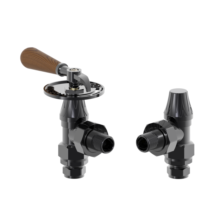 Maesta Black Nickel Traditional Manual Angled Radiator Valves With Lockshield