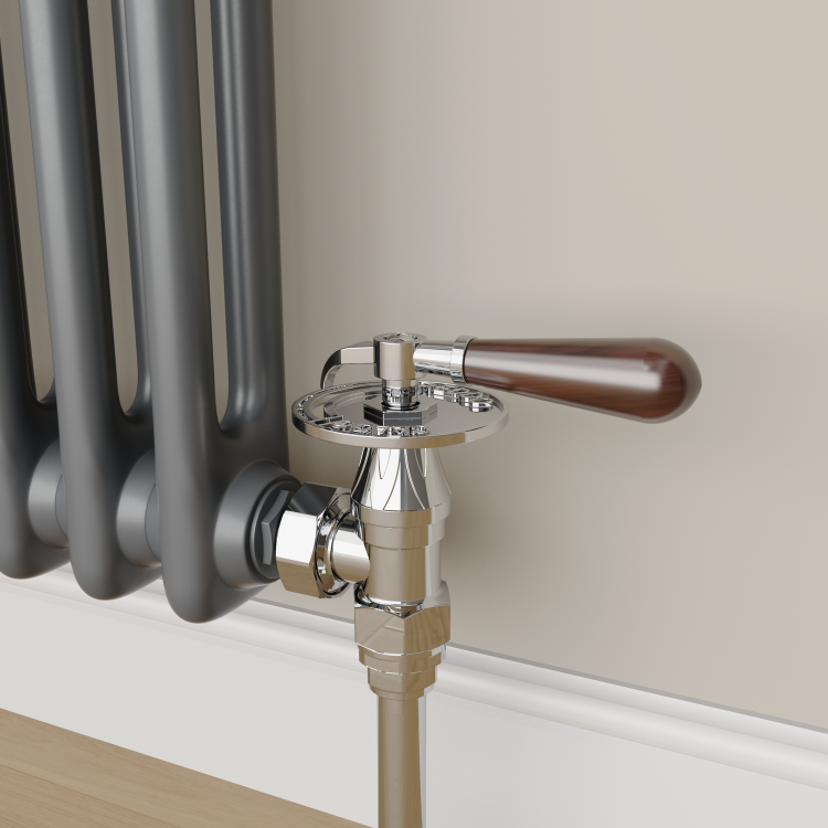 Maesta Chrome Traditional Manual Angled Radiator Valves With Lockshield