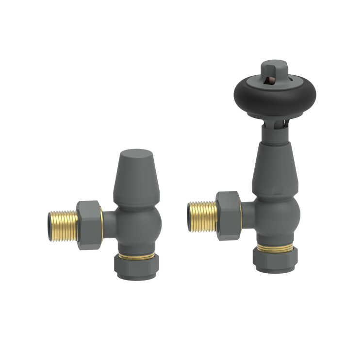 Maesta Anthracite Gray Traditional TRV Angled Thermostatic Radiator Valves With Lockshield