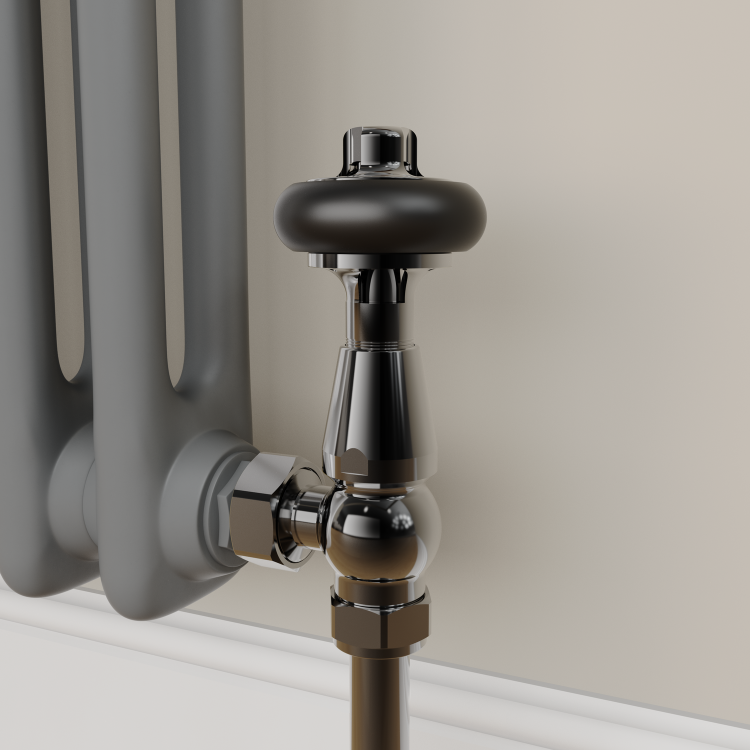 Maesta Black Nickel Traditional TRV Angled Thermostatic Radiator Valves With Lockshield