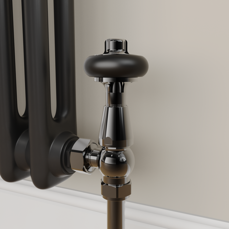 Maesta Black Nickel Traditional TRV Angled Thermostatic Radiator Valves With Lockshield