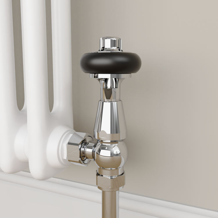 Maesta Chrome Traditional TRV Angled Thermostatic Radiator Valves With Lockshield