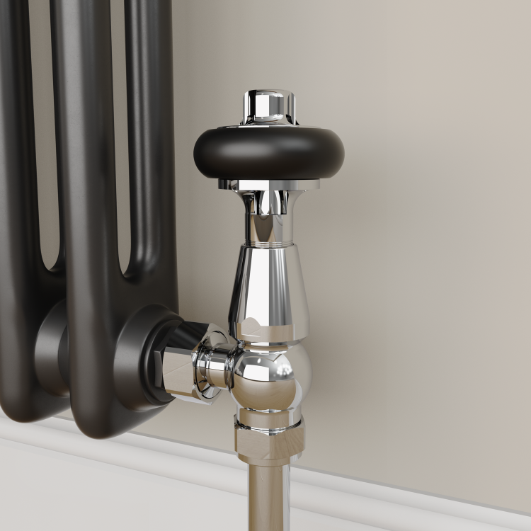Maesta Chrome Traditional TRV Angled Thermostatic Radiator Valves With Lockshield