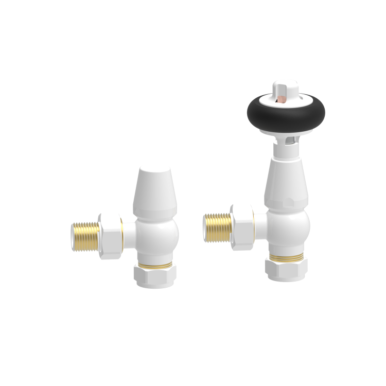 Maesta White Traditional TRV Angled Thermostatic Radiator Valves With Lockshield