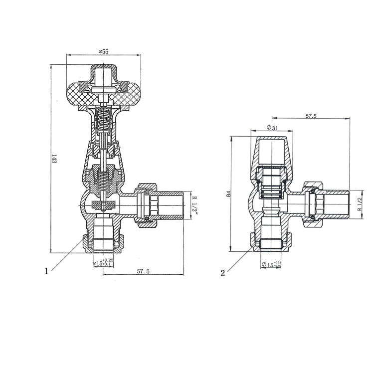 Maesta White Traditional TRV Angled Thermostatic Radiator Valves With Lockshield