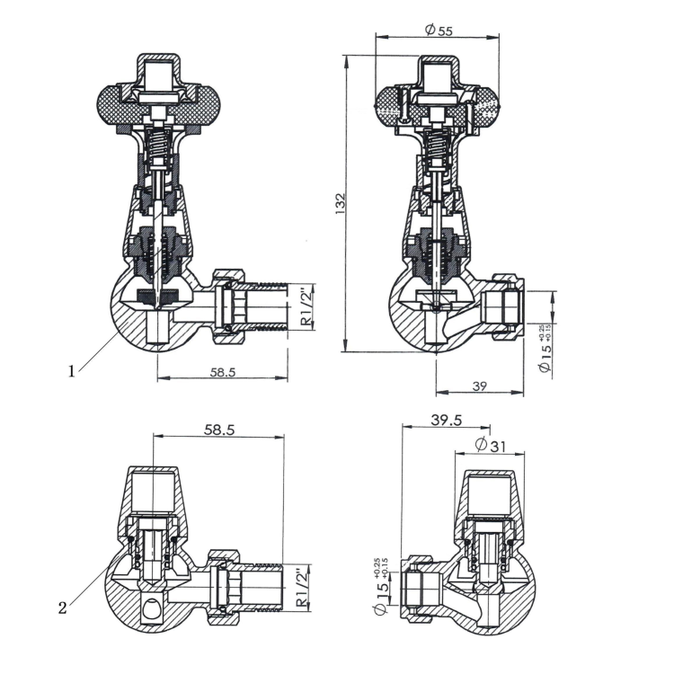 Elego Matte Black Traditional TRV Corner Thermostatic Radiator Valves With Lockshield