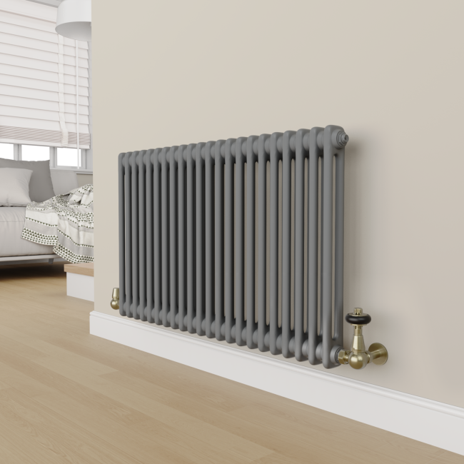 UK Radiators Antique Brass Thermostatic Radiator Valve And Angled Lockshield Valve - Brushed Antique Brass Finish - Traditional Design 1/2" X 15mm Metal Head Radiator Valve