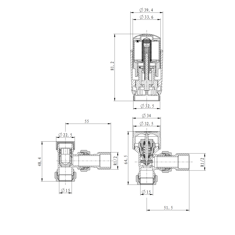 Elego Chrome Modern TRV Angled Thermostatic Radiator Valves With Lockshield