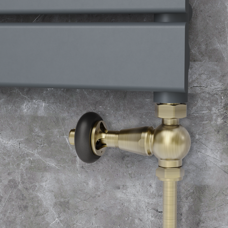 Maesta Antique Brass Traditional TRV Straight Thermostatic Radiator Valves With Lockshield