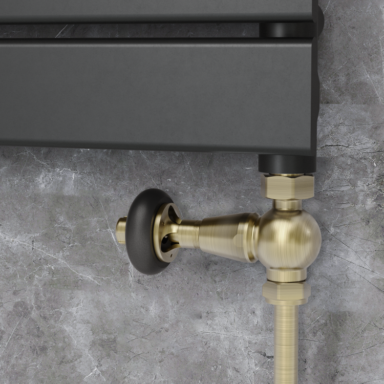 Maesta Antique Brass Traditional TRV Straight Thermostatic Radiator Valves With Lockshield