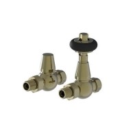 Refurbished Elego Antique Brass Traditional TRV Straight Thermostatic Radiator Valves With Lockshield