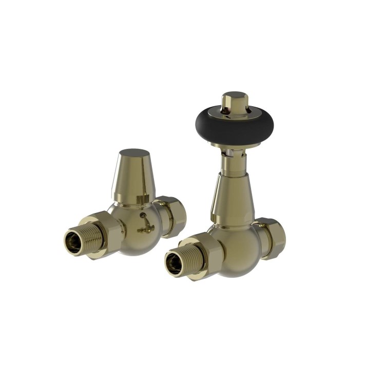Maesta Antique Brass Traditional TRV Straight Thermostatic Radiator Valves With Lockshield