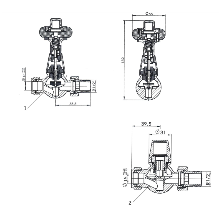 Maesta Anthracite Gray Traditional TRV Straight Thermostatic Radiator Valves With Lockshield