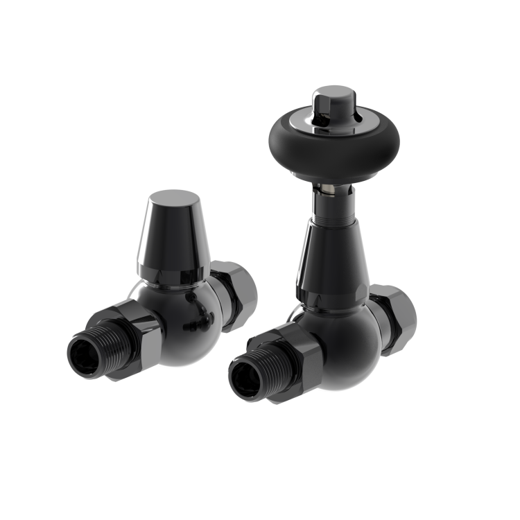 Maesta Black Nickel Traditional TRV Straight Thermostatic Radiator Valves With Lockshield