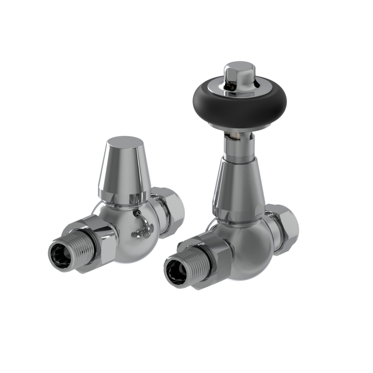 Maesta Chrome Traditional TRV Straight Thermostatic Radiator Valves With Lockshield
