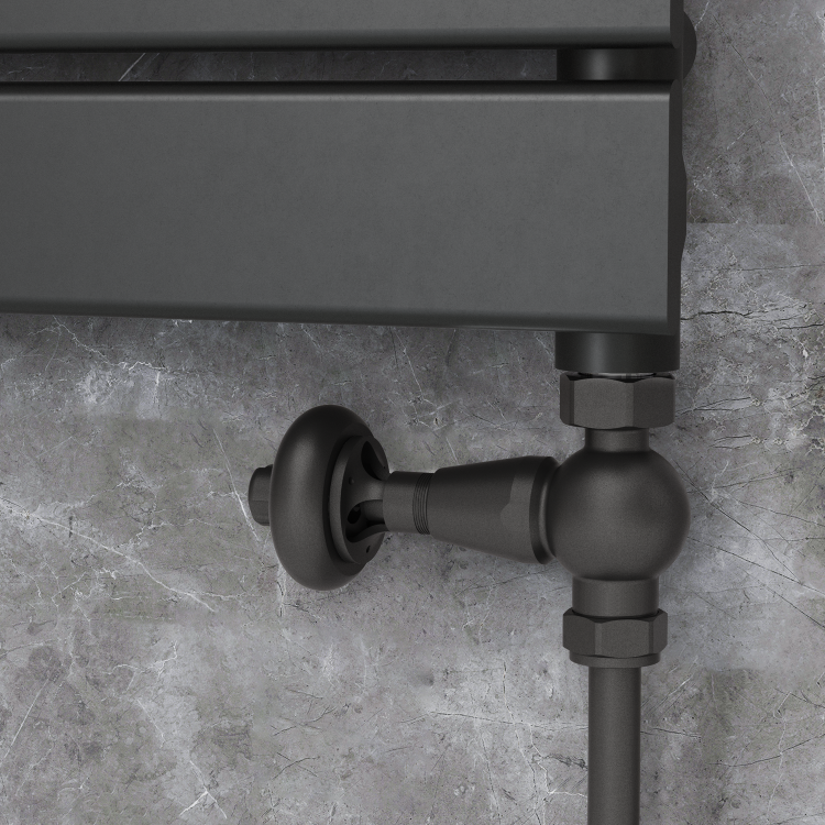 Maesta Matte Black Traditional TRV Straight Thermostatic Radiator Valves With Lockshield