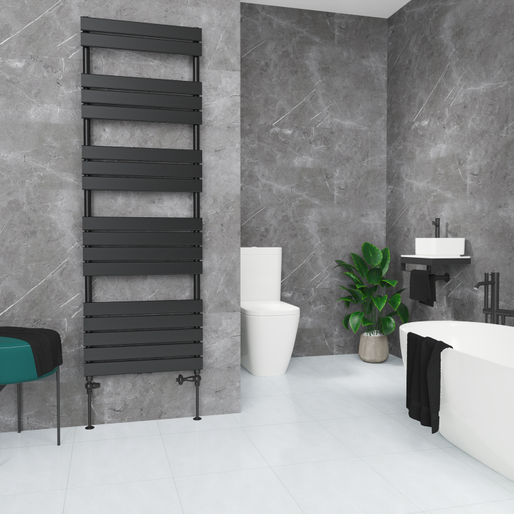 Maesta Matte Black Traditional TRV Straight Thermostatic Radiator Valves With Lockshield