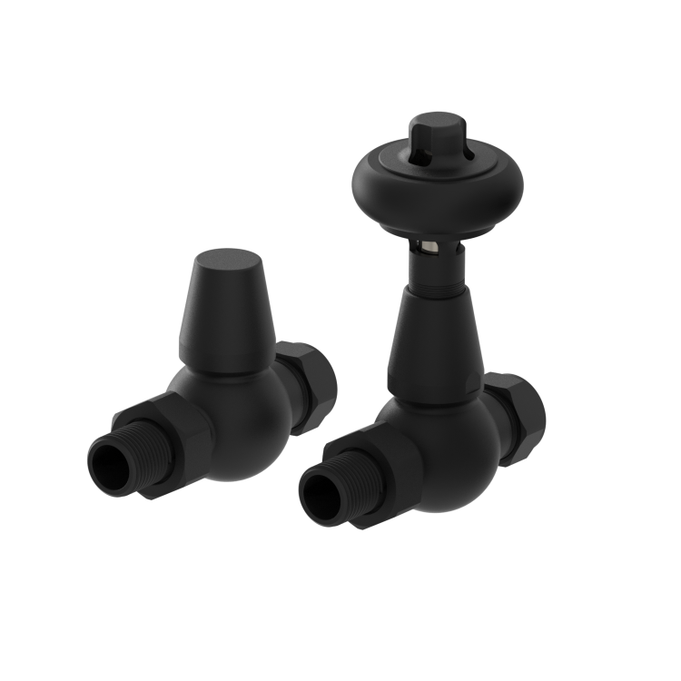 Maesta Matte Black Traditional TRV Straight Thermostatic Radiator Valves With Lockshield