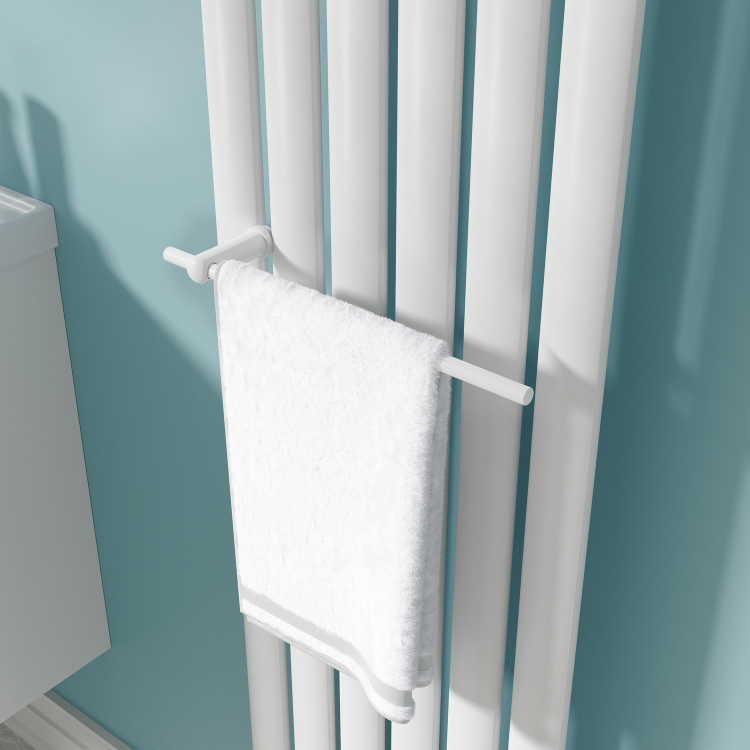 White Designer Towel Holder for Steel & Electric Radiators - 320mm