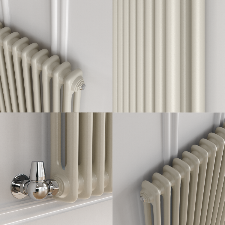 Reggio Linen Vertical Double Column Traditional Radiator 1800x470mm 4399 BTU - Cast Iron Style