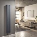 A2/VD4-1600-1.2DGW Anthracite Electric Vertical Designer Radiator 1.2kW with Wifi Thermostat - Double Panel H1600xW236mm - IPX4 Bathroom Safe