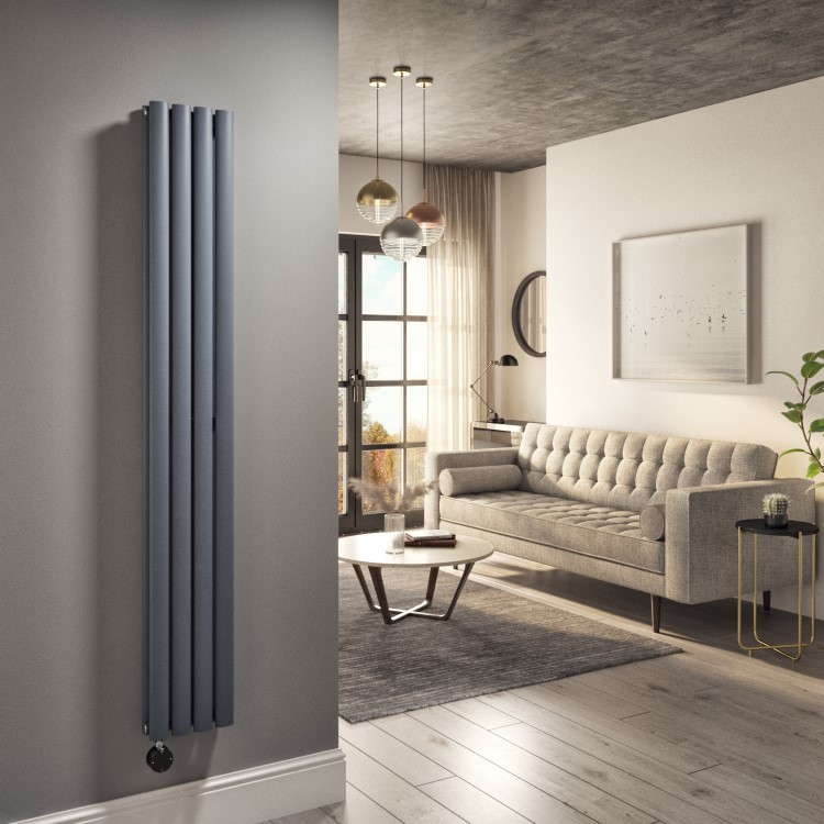 Anthracite Vertical Smart Electric Radiator with Wi-Fi Thermostat - 1.2kW - Double Panel H1600xW236mm - Bathroom Safe